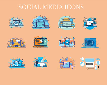 Social media icons, vector. Digital modern technology symbol, illustrationのイラスト素材