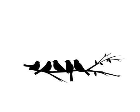 Birds on branch silhouette vector. Wall decals, wall artwork, birds on tree design, birds silhouette. Art design, wall design isolated on white background, poster designのイラスト素材