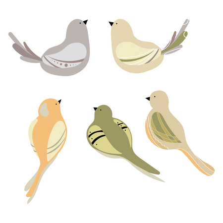 Vector set of stylized birds. A collection of cartoon birds. Illustration for children. Graphic art. Dove.のイラスト素材