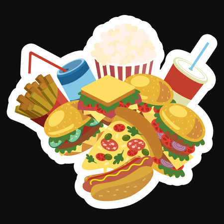 Vector frame with fast food. Stylized street food with space for text. Menu.のイラスト素材