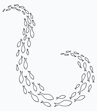 Silhouettes of groups of sea fishes. Colony of small fish. Icon.のイラスト素材