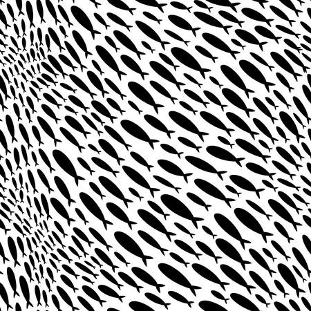 Seamless pattern with a school of fish. Wallpapers with silhouettes of small fish.のイラスト素材