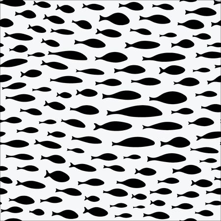 Seamless pattern with a school of fish. Wallpapers with silhouettes of small fish.の写真素材