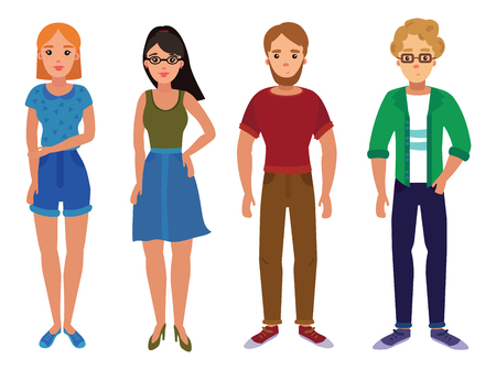 Set of young people. A collection of students in cartoon style. Constructor of an adult. Vector illustration of guys and girls. Drawing for children. Art.のイラスト素材