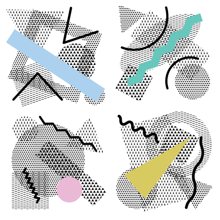 Set Memphis posters. Collection of memphis cards with geometric shapes. Luxury fashioon design - 80-90s. Vector illustration. Geometric art.のイラスト素材