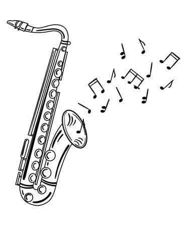 Saxophone playing melody with notes.のイラスト素材