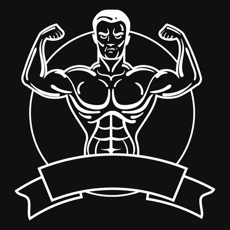 Bodybuilder with a sporty physique. A man with muscular muscles. Black and white athlete. Sports emblem. Master of mixed martial arts.のイラスト素材
