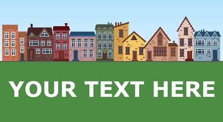 City of old houses. Illustration with houses in a row. Place for the text. The old city by day. Art.のイラスト素材