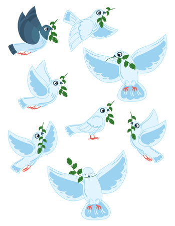 Pigeons with olive branch icon.のイラスト素材