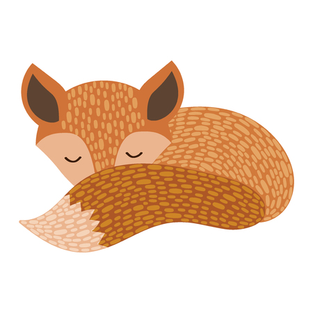 The sleeping fox. Cartoon fox on white background. Stylized forest animal. Illustration for children.のイラスト素材