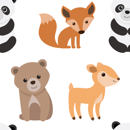 Seamless texture with cartoon animals. Pattern with animals for children. Textile. Vector graphics.のイラスト素材