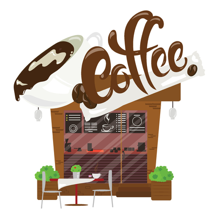 Cartoon coffee shop. Small cafe. Business illustration.のイラスト素材