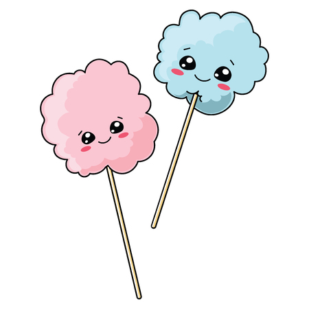 Set of cute cotton candy with a smile. Vector illustration for children.のイラスト素材