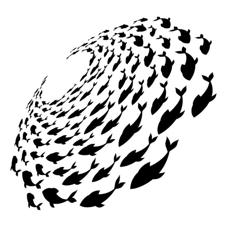 School of fish. A group of silhouette fish swim in a circle. Marine life. Vector illustration. Logo.の写真素材