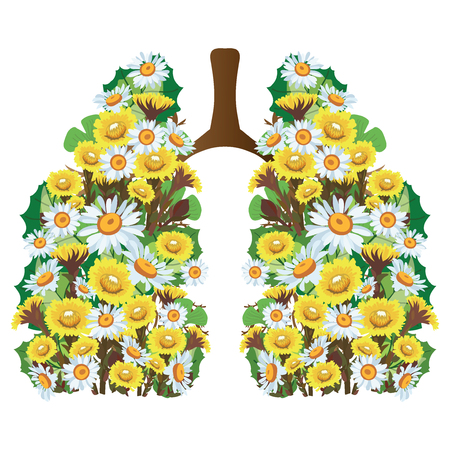 Human lungs. Respiratory system. Healthy lungs. Light in the form of a tree. Line art. Drawing by hand.のイラスト素材