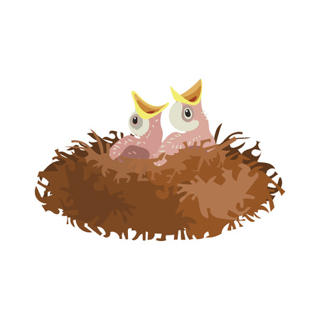 Cartoon birds nest with chicks. Vector illustration for children.のイラスト素材