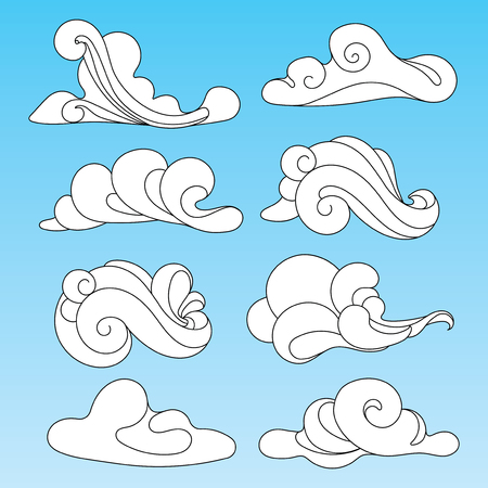 Vector set of stylized clouds. A collection of white clouds.のイラスト素材