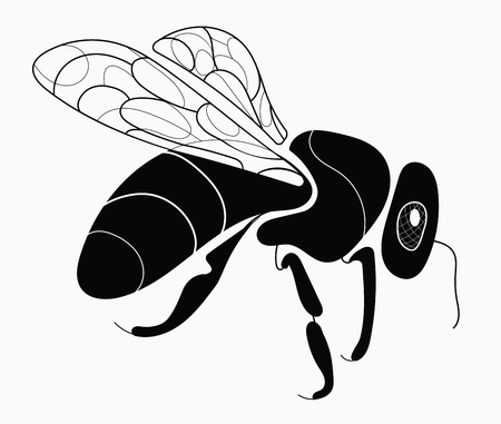 Vector stylized honeybee. Logo with a black and white bee. Silhouette of a wasp. Flying insect.のイラスト素材
