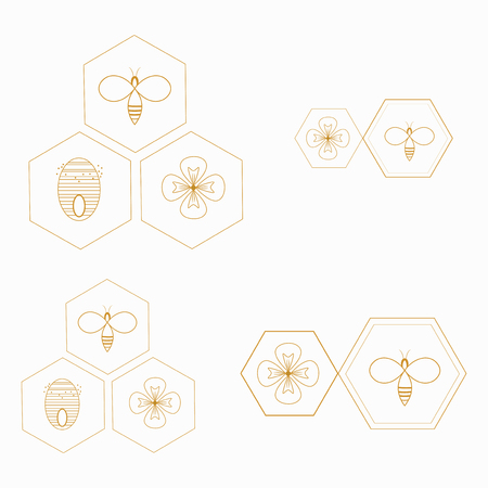 Vector stylized honeybee. Logo with a black and white bee. Silhouette of a wasp. Flying insect.のイラスト素材