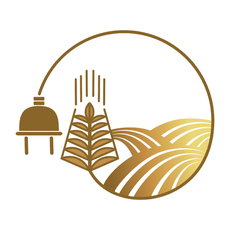 Logotype of agriculture. Logo with a field of wheat. Stylized eco logo. Green energy fields. Vector illustration.のイラスト素材