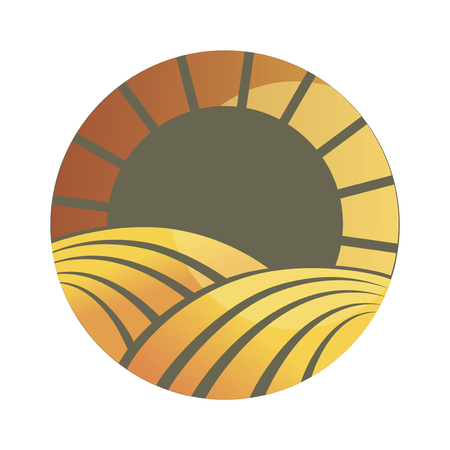 Logotype of agriculture. Logo with a field of wheat. Stylized eco logo. Green energy fields. Vector illustration.のイラスト素材