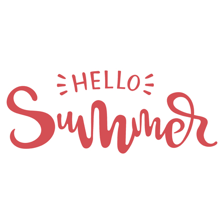 Inscription Hello Summer. Print with text Summer time. Vector illustration of lettering.のイラスト素材