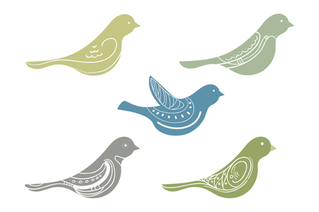 Vector set of stylized birds. A collection of cartoon birds. Illustration for children. Graphic art. Dove. Sparrow.のイラスト素材