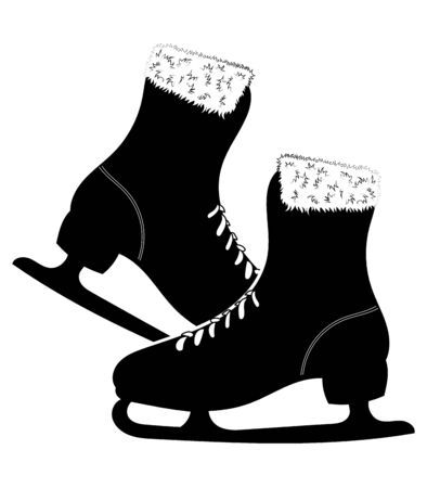 Shoes for figure skating. Black white illustration of ice skates. Winter sport. Linear art. Tattoo.のイラスト素材