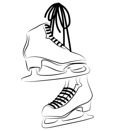 Shoes for figure skating. Black white illustration of ice skates. Winter sport. Linear art. Tattoo.のイラスト素材