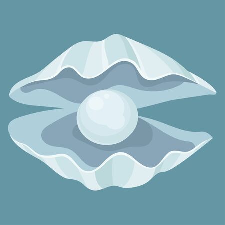 Cartoon seashell with a pearl. Seashell. Vector illustration of a clam. Drawing for children.のイラスト素材