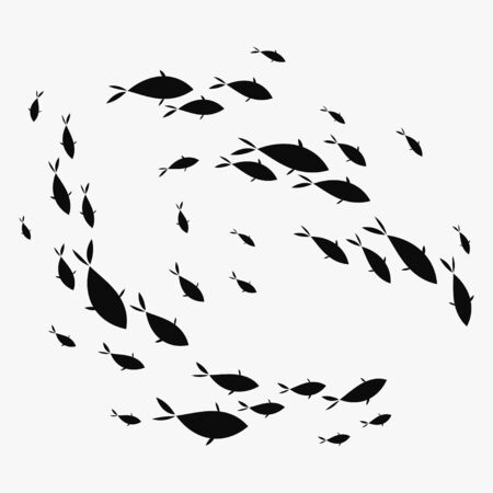 School of fish. A group of silhouette fish swim in a circle. Marine life.のイラスト素材