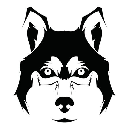 Portrait of a husky. Black and white dog head. Illustration of a pet. Tattoo.のイラスト素材