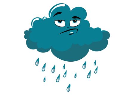 Cartoon cloud with rain. Vector illustration for a weather forecast. Cloud with emotions. Drawing for children.のイラスト素材