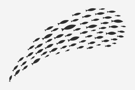 Silhouettes of groups of sea fishes. Colony of small fish. Icon with river taxers.のイラスト素材