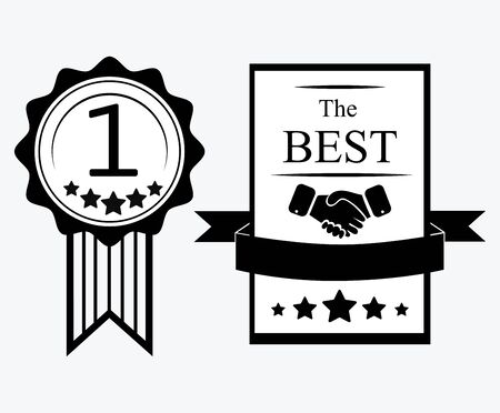 A sign of premium class. Medal with a star and ribbon. Mark of distinction. Black and white quality symbol. Vector illustration of medal icons. Reward for the first place.のイラスト素材