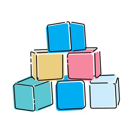 Cartoon pyramid of colored cubes. Toy cubes for children. Colorful vector illustration for kids.のイラスト素材