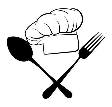 Emblem for the restaurant. Black and white vector illustration for workshop master. Logo for the cook.のイラスト素材