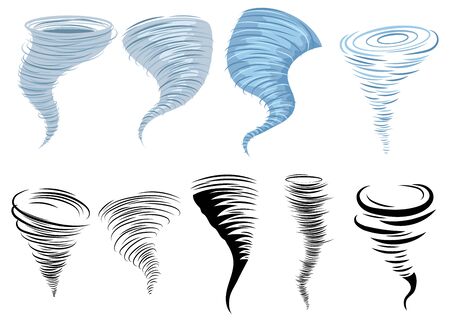 Set of tornadoes. Collection of stylized tornadoes. Vector illustration of a weather cataclysm.のイラスト素材