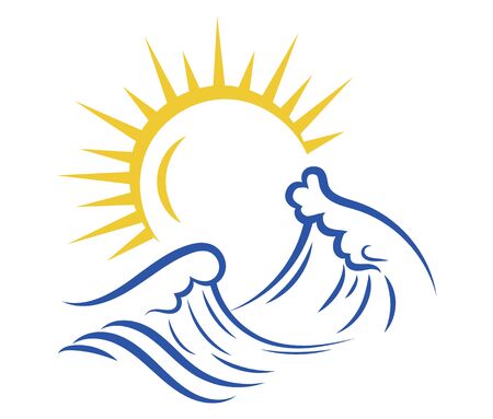 Sea wave and sun. Stylized illustration of the sea. Vector illustration for travel agencies. Logo with a wave.のイラスト素材