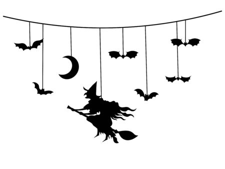 Paper garland for Halloween with mystical creatures. Vector illustration of check boxes for holiday decoration. Tattoo.のイラスト素材