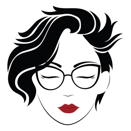 Portrait of a girl with glasses. Head of a beautiful girl. Face of a young woman with a female hairdo. Logo for the beauty salon.のイラスト素材