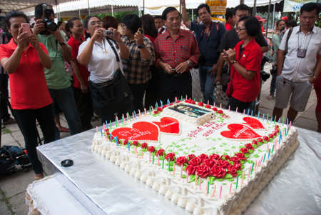 NONTHABURI, THAILAND - JULY 26 : Birthday cake of Thaksin Shinawatra on his   birthday on July 26, 2013 at Nonthaburi, Thailand.のeditorial素材