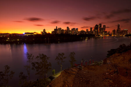 Brisbane, Australia - May 24th, 2014  View from Kangaroo point in Brisbane where tourists visit to see the city and families bbq のeditorial素材