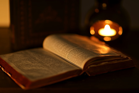 Low key image of the bibleの写真素材