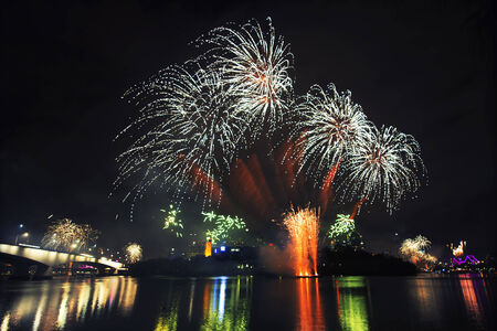 Riverfire festival fireworks in 2014 at Brisbane City, Queensland, Australiaの写真素材