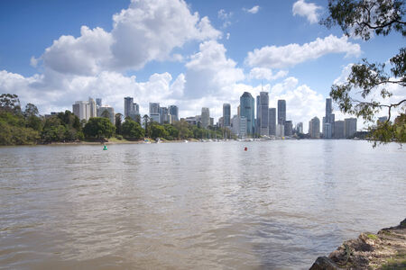 Brisbane, Australia - 26th September, 2014: View from Kangaroo point in Brisbane where tourists visit to see the city and families bbq.のeditorial素材