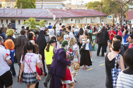 Brisbane, Queensland, Australia - October 5th 2014: Annual brain foundation zombie walk October 5th, 2014 in West end, Brisbane, Australia. Crowd of participants on the day walking the street.のeditorial素材