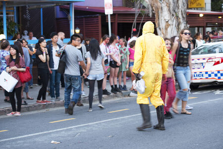 Brisbane, Queensland, Australia - October 5th 2014: Annual brain foundation zombie walk October 5th, 2014 in West end, Brisbane, Australia. Crowd of participants on the day walking the street.のeditorial素材