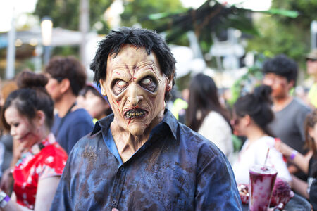 Brisbane, Queensland, Australia - October 5th 2014: Annual brain foundation zombie walk October 5th, 2014 in West end, Brisbane, Australia. Crowd of participants on the day walking the street.のeditorial素材