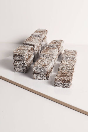 Group of Lamingtons on a white background.の写真素材